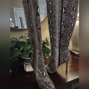 Black/Cream Colored Snake Print Boots